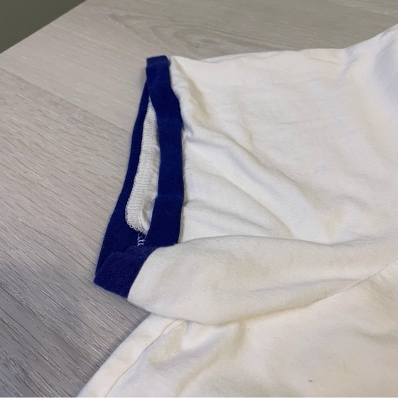 Guess White/Navy Ringer Retro Embroidered Logo T-Shirt, size L - Picture 3 of 10